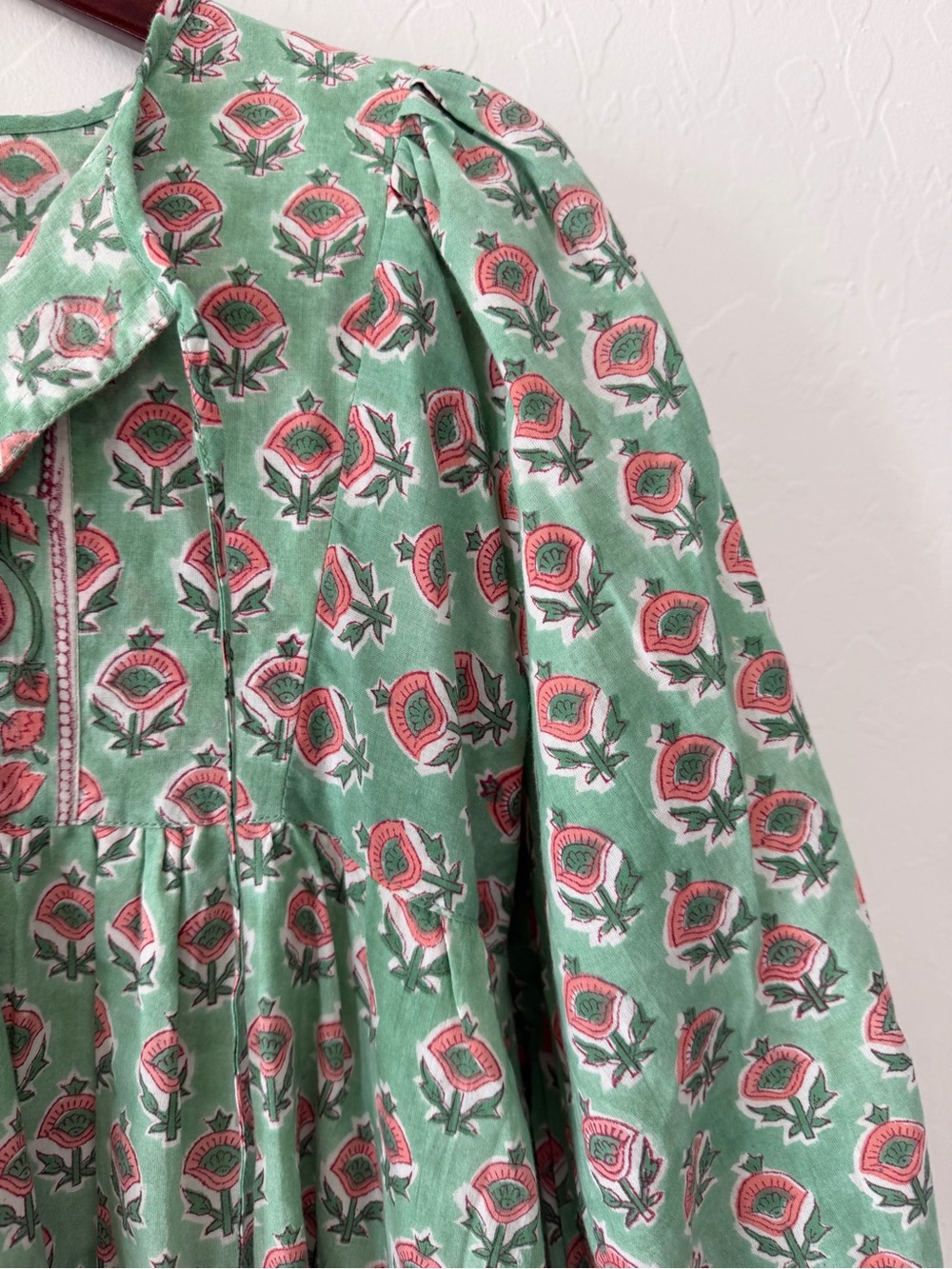 Marea Green Pink Block Print Floral Peasant Tiered Midi Dress Small - Picture 3 of 6